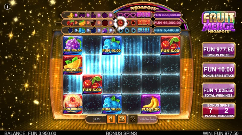 Fruit Merge Megapots - Hold and Spin-spelskärmen