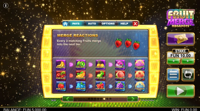 Fruit Merge Megapots - frukter som slås samman i Hold and Spin